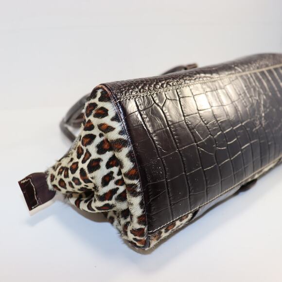 Claudia Firenze Leopard Haircalf & Croc Embossed Leather Bag Italy Y2K - Picture 5 of 8